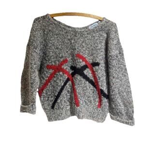 Jamie Bond Women Medium Vintage 80s Gray Confetti Sweater Cropped Abstract